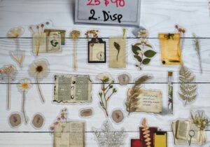 Stickers pet flores c/libros y sellos beige
